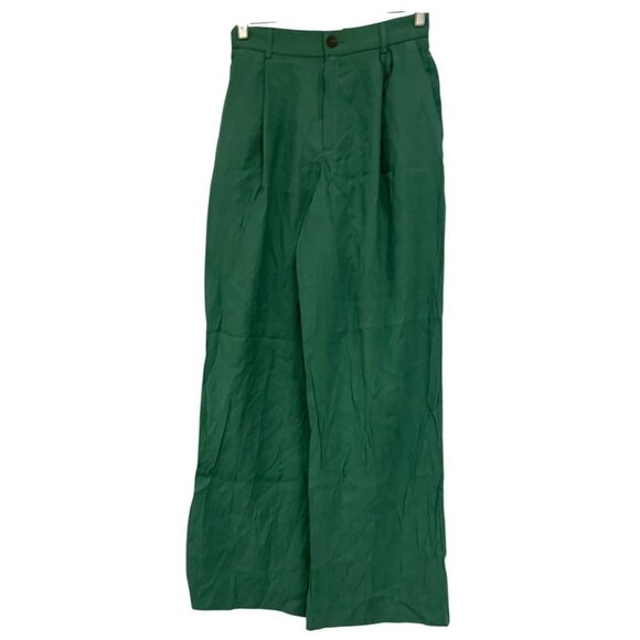 Zara Womens Pants Size XL Trousers Green Flowy Pleated Wide Leg 5427/420 NWOT - Picture 2 of 13
